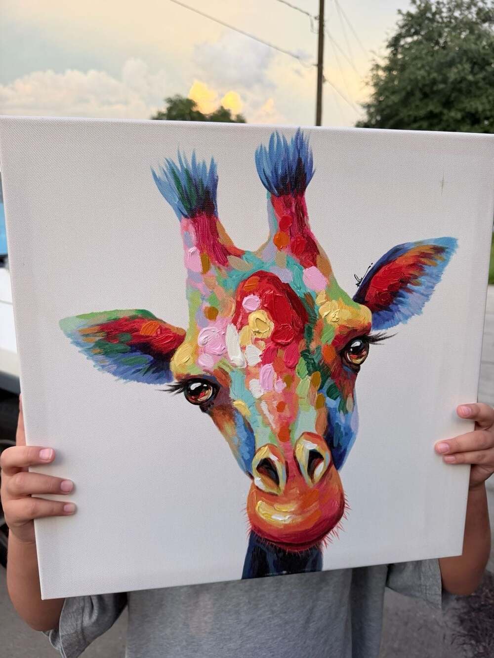 Original Colorful Abstract Giraffe Oil Painting on Canvas